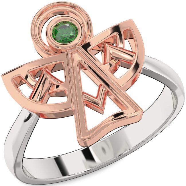 Emerald Rose Gold Silver Angel Ring