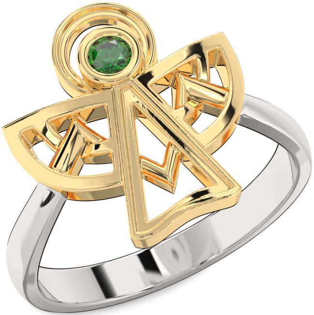 Emerald Gold Silver Angel Ring