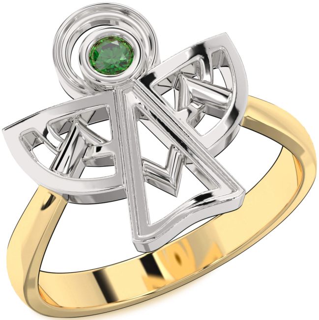 Emerald Gold Silver Angel Ring