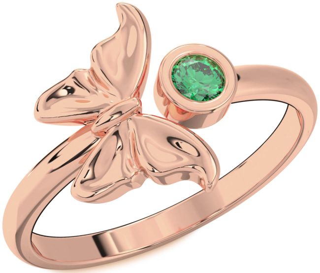 Emerald Rose Gold Butterfly Ring