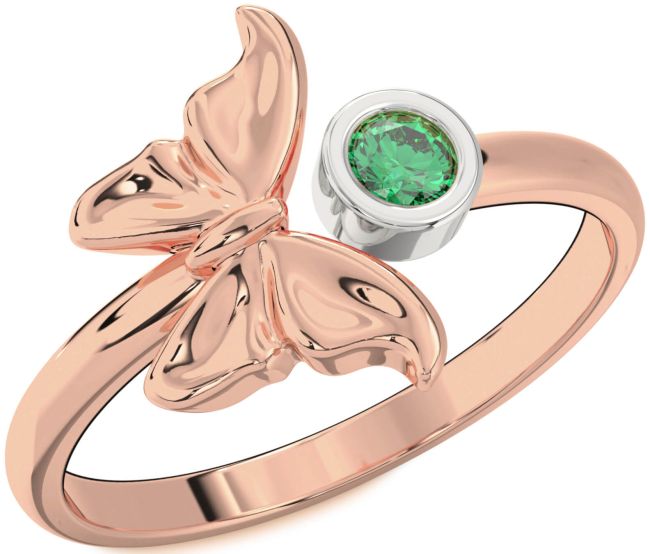 Emerald Rose Gold Silver Butterfly Ring