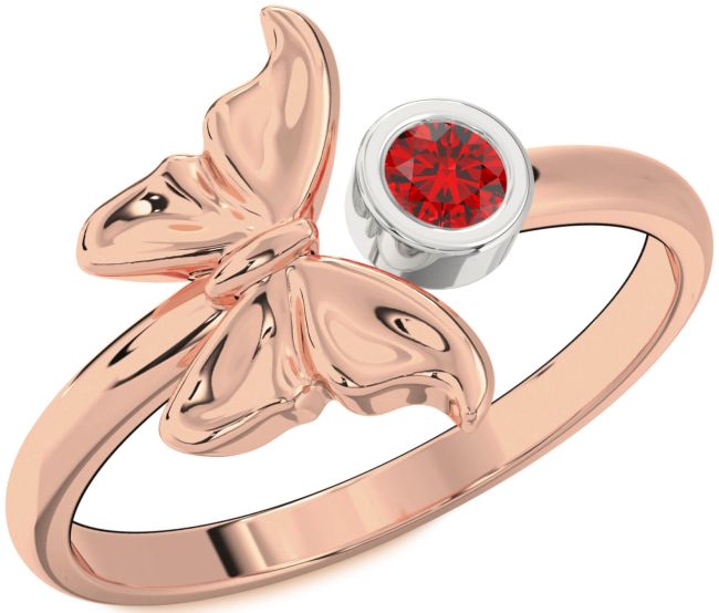 Ruby Rose Gold Silver Butterfly Ring
