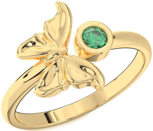 Emerald Gold Silver Butterfly Ring
