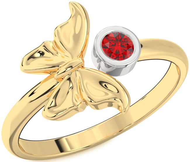 Ruby Gold Silver Butterfly Ring