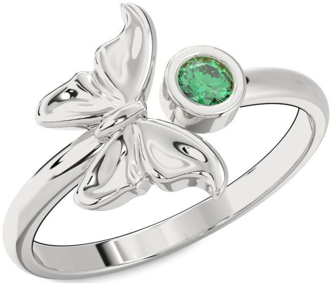 Emerald White Gold Butterfly Ring