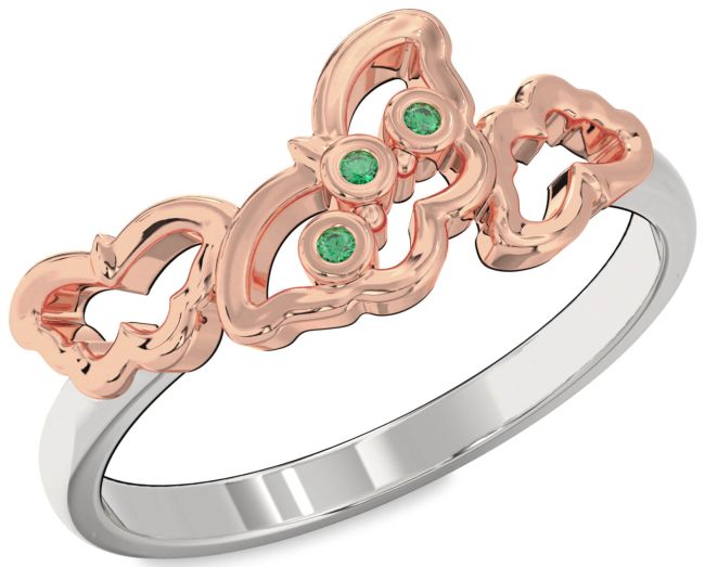 Emerald Rose Gold Silver Butterfly Ring