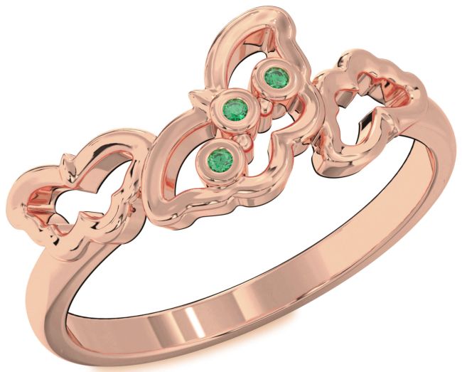 Emerald Rose Gold Butterfly Ring
