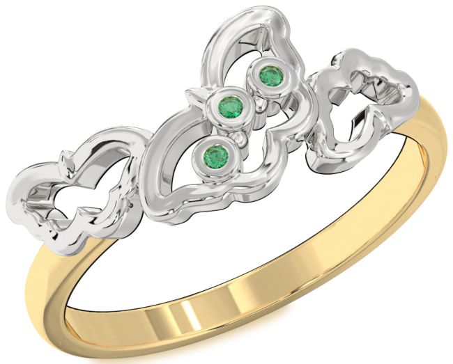 Emerald Gold Silver Butterfly Ring