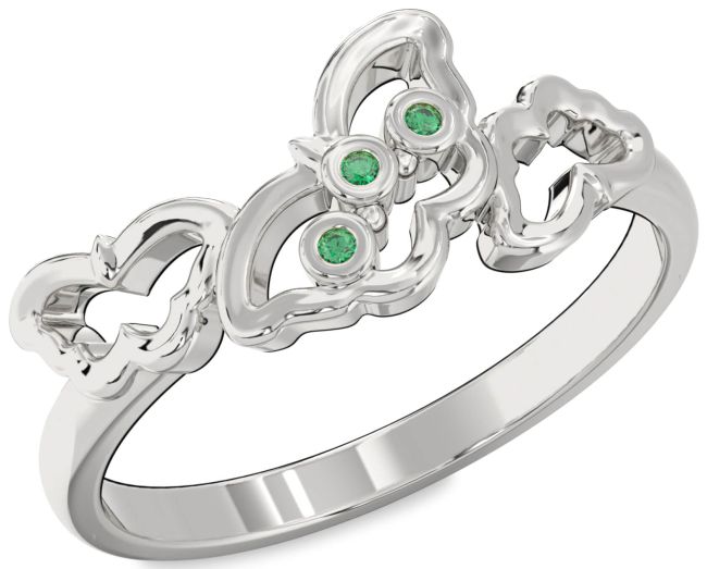 Emerald Silver Butterfly Ring