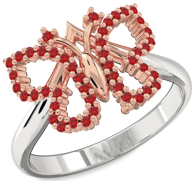 Ruby White Rose Gold Butterfly Ring