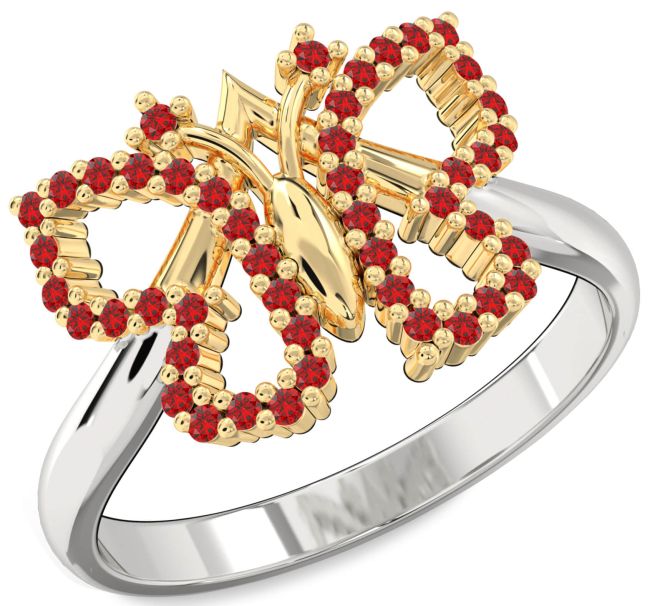 Ruby Gold Silver Butterfly Ring