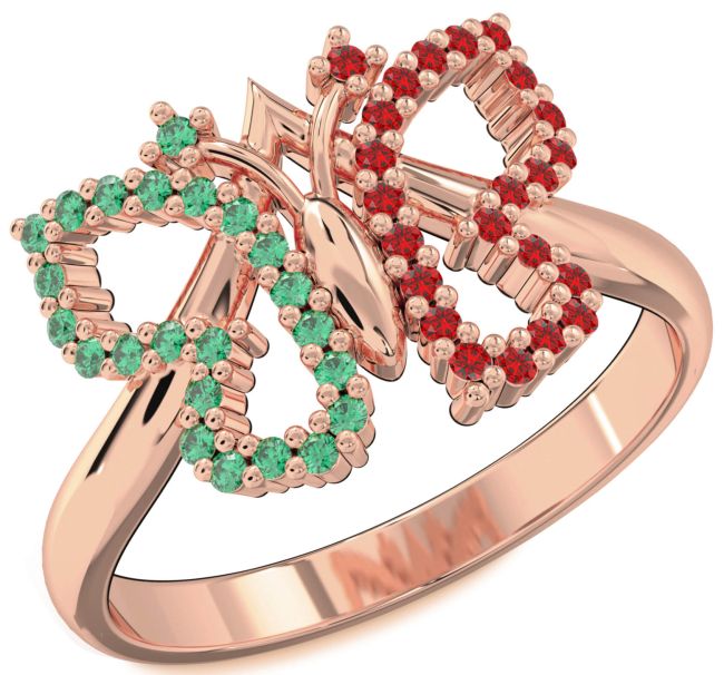 Emerald & Ruby Rose Gold Butterfly Ring