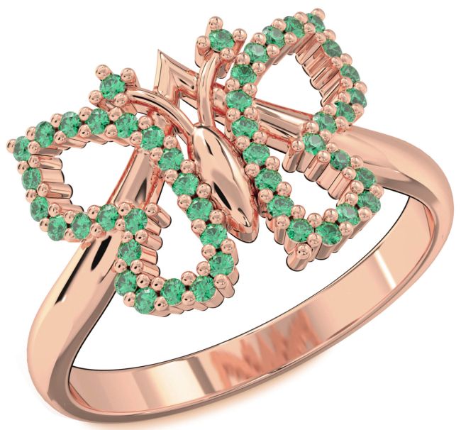 Emerald Rose Gold Butterfly Ring