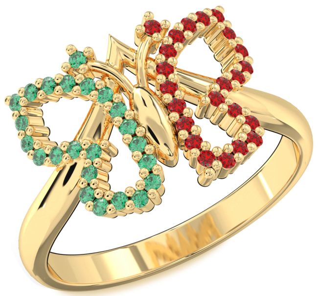 Emerald & Ruby Gold Butterfly Ring