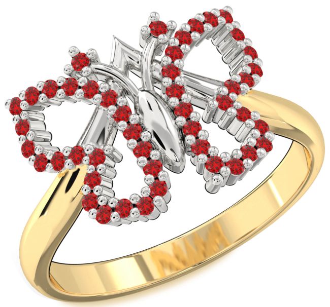 Ruby Gold Silver Butterfly Ring