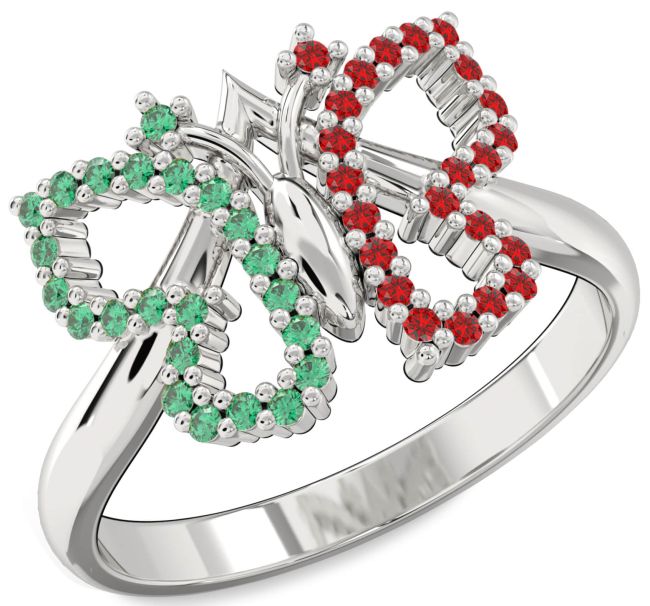 Emerald & Ruby Platinum Butterfly Ring