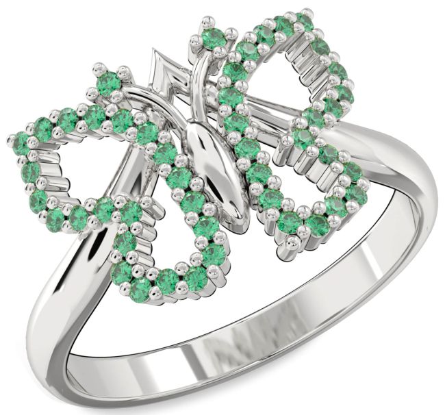 Emerald Platinum Butterfly Ring