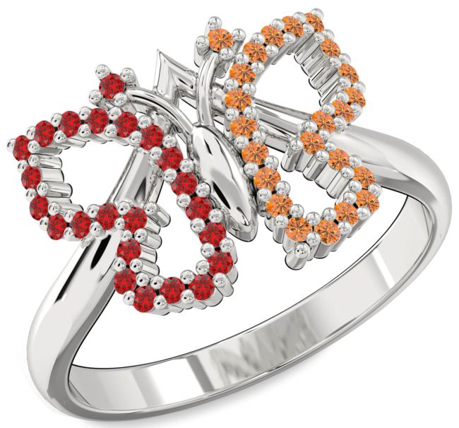 Ruby & Citrine Silver Butterfly Ring