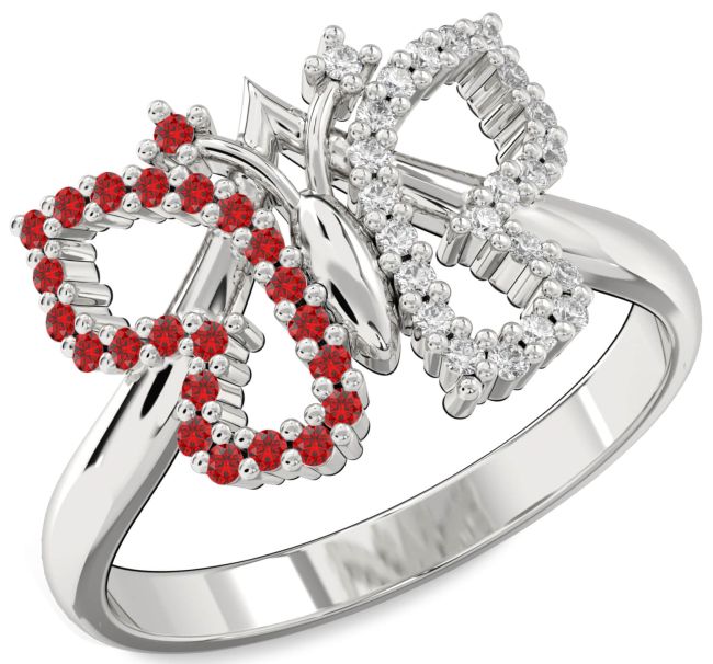 Diamond & Ruby Silver Butterfly Ring