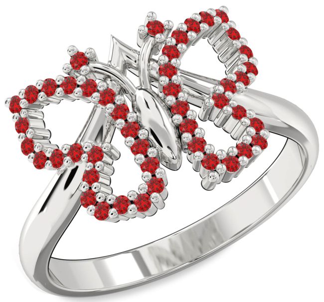 Ruby Silver Butterfly Ring