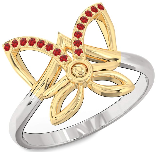 Ruby Gold Silver Butterfly Ring