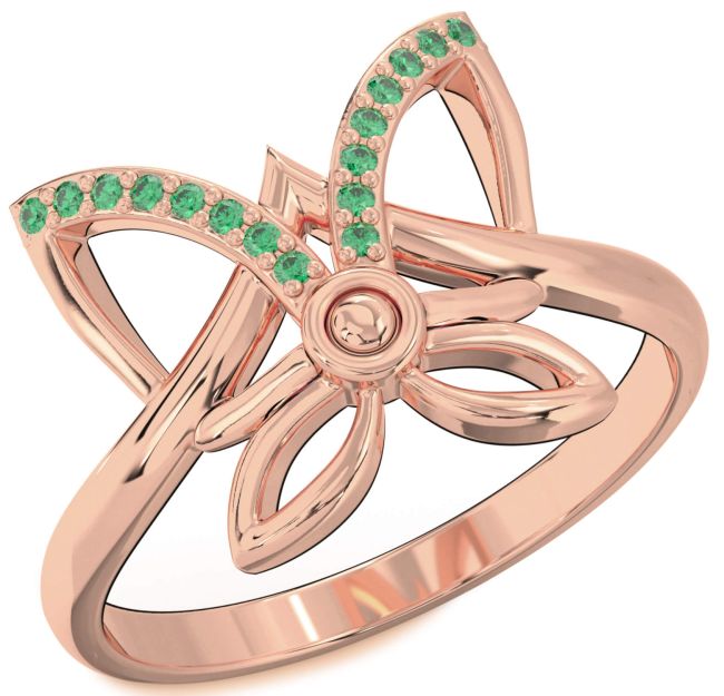Emerald Rose Gold Butterfly Ring