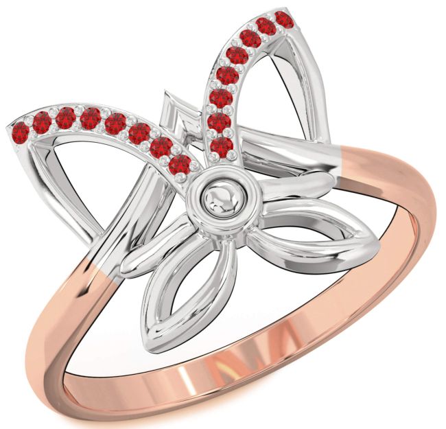 Ruby Rose Gold Silver Butterfly Ring