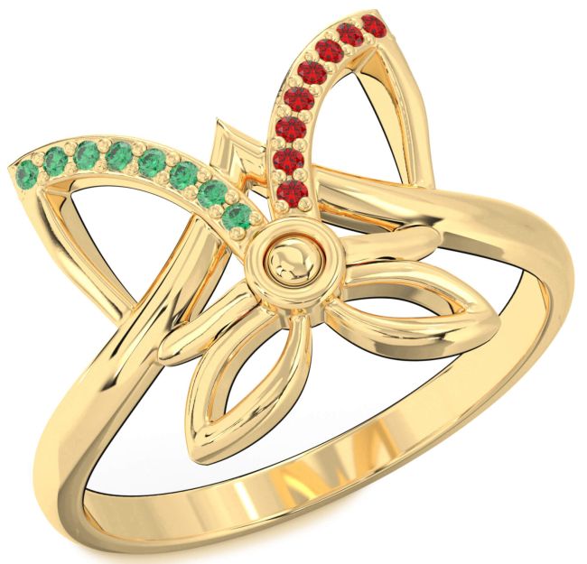 Emerald & Ruby Gold Silver Butterfly Ring