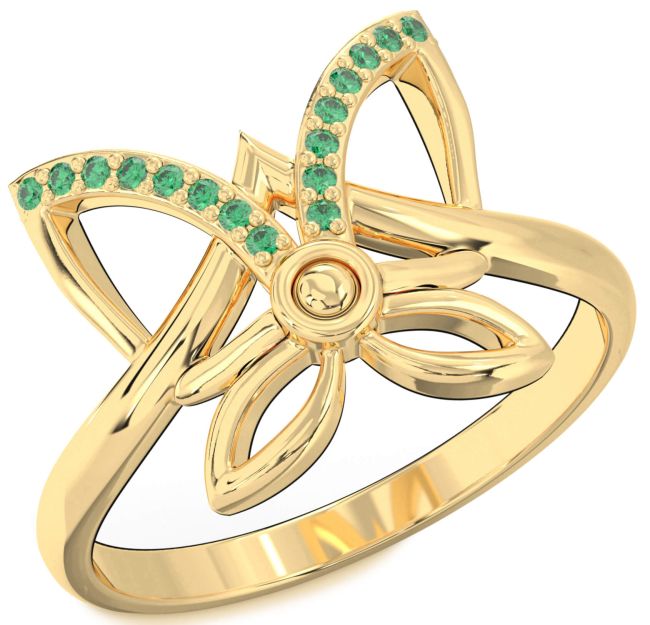 Emerald Gold Silver Butterfly Ring