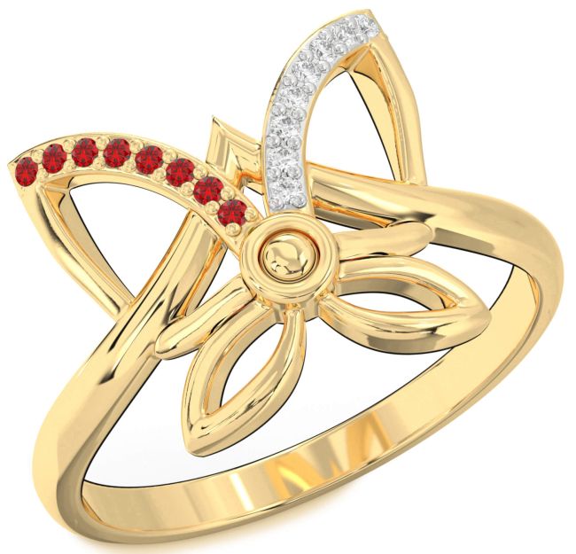 Diamond & Ruby Gold Silver Butterfly Ring