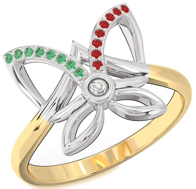 Emerald & Ruby Platinum & Yellow Gold Butterfly Ring