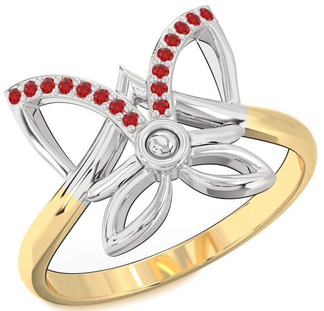 Ruby Gold Silver Butterfly Ring