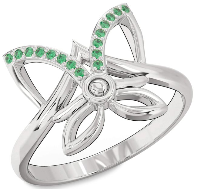Emerald Platinum Butterfly Ring