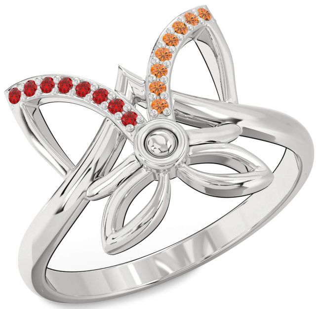 Ruby & Citrine Silver Butterfly Ring