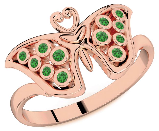 Emerald Rose Gold Silver Butterfly Ring