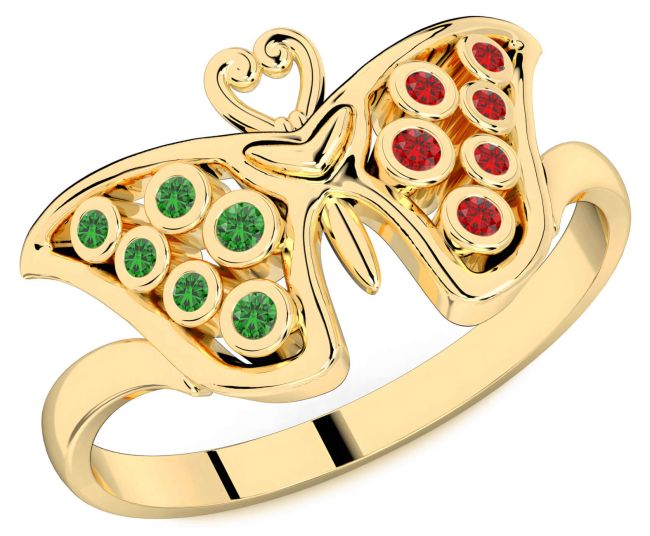 Emerald & Ruby Gold Butterfly Ring