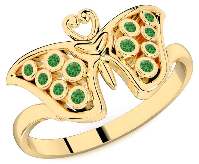 Emerald Gold Butterfly Ring