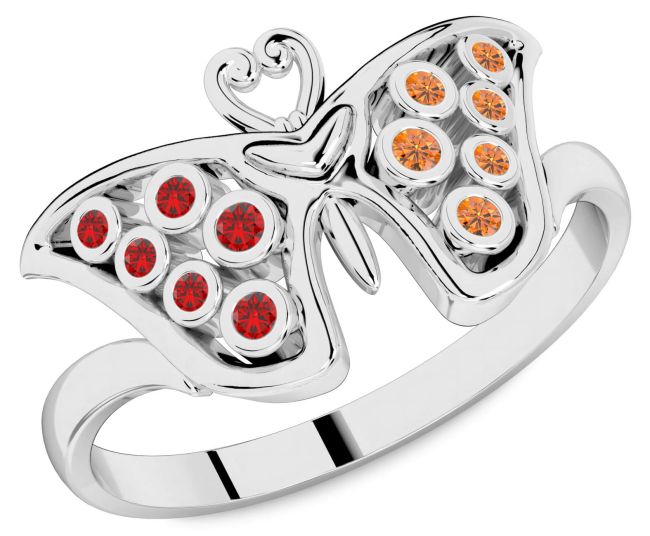 Ruby & Citrine Silver Butterfly Ring