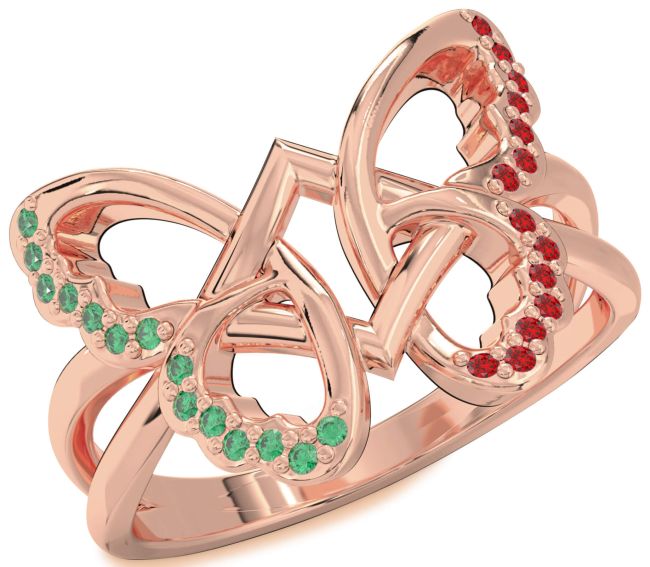 Emerald & Ruby Rose Gold Butterfly Ring