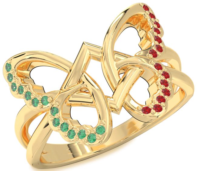 Emerald & Ruby Gold Silver Butterfly Ring