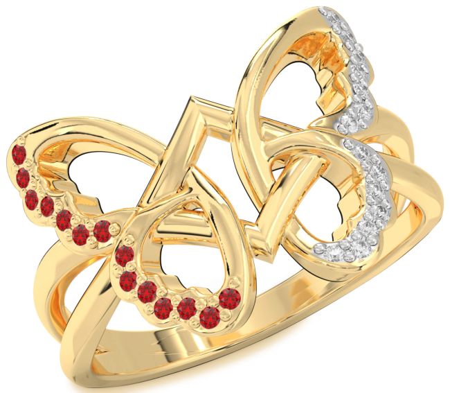 Diamond & Ruby Gold Silver Butterfly Ring
