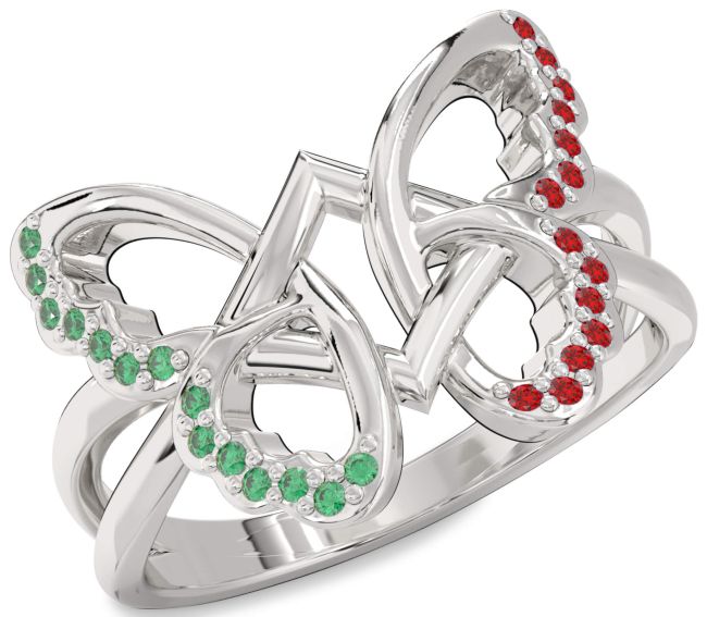 Emerald & Ruby White Gold Butterfly Ring