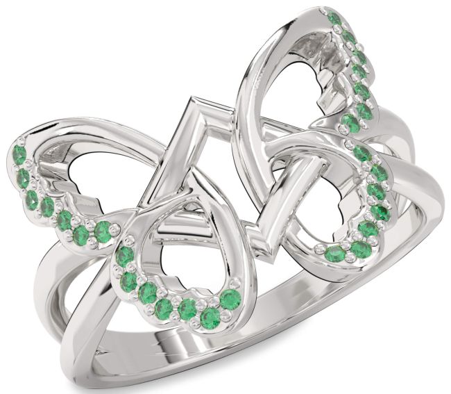 Emerald Silver Butterfly Ring