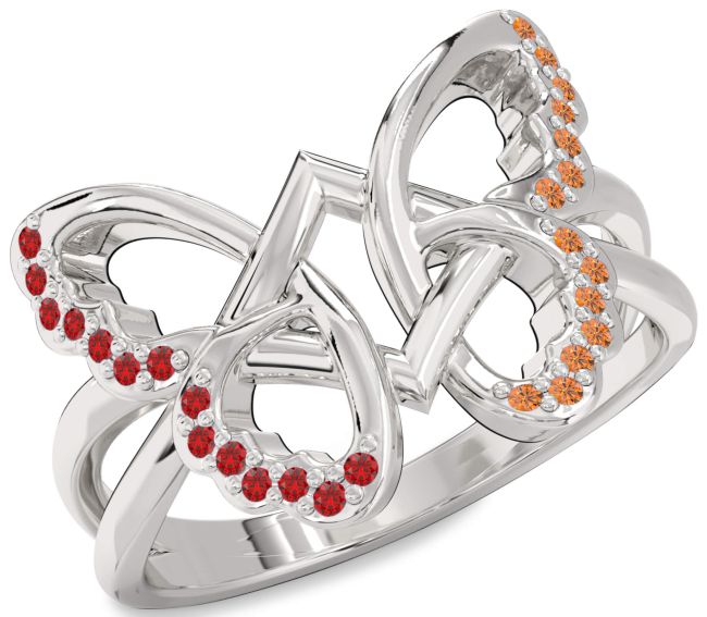Ruby & Citrine Silver Butterfly Ring