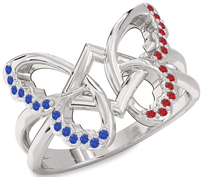 Blue Sapphire & Ruby Silver Butterfly Ring