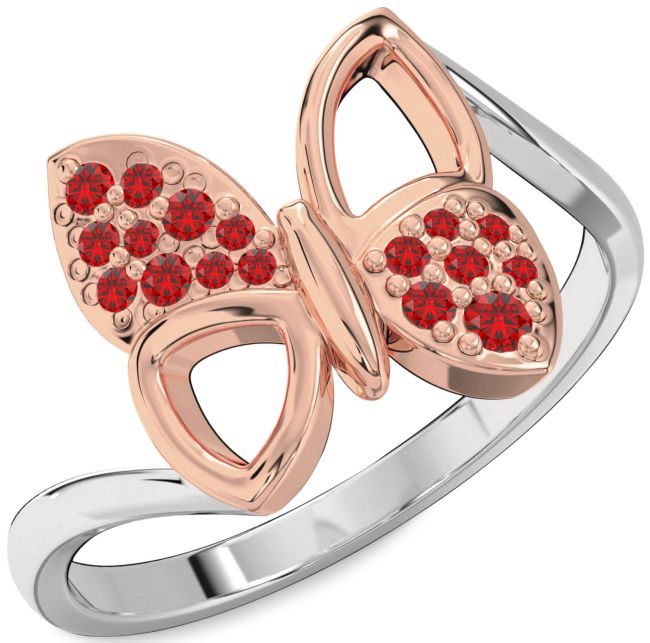 Ruby Rose Gold Silver Butterfly Ring