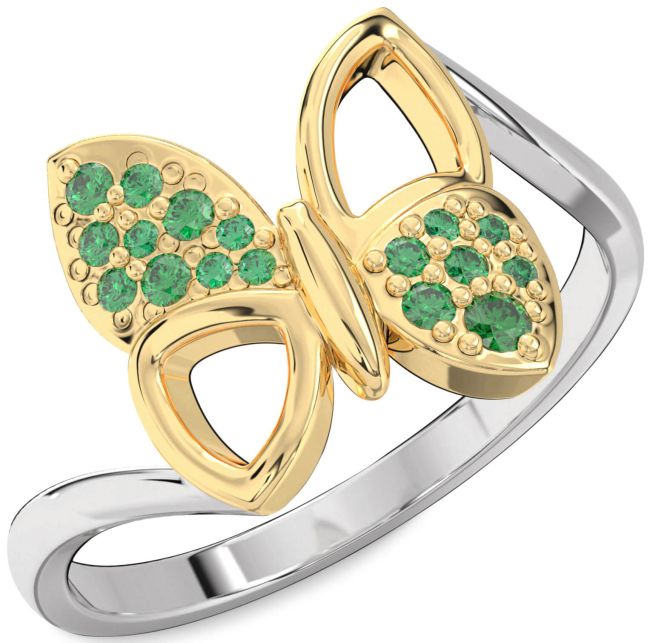 Emerald Platinum & Yellow Gold Butterfly Ring