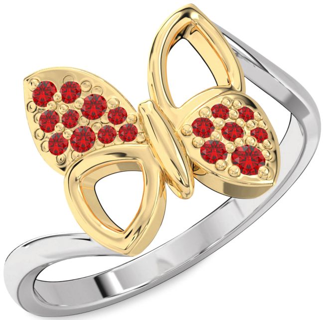 Ruby Silver & 10K gold Butterfly Ring