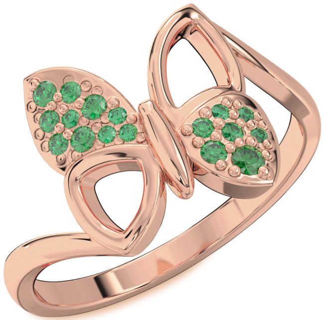 Emerald Rose Gold Silver Butterfly Ring