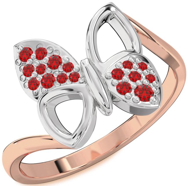 Ruby Rose Gold Silver Butterfly Ring